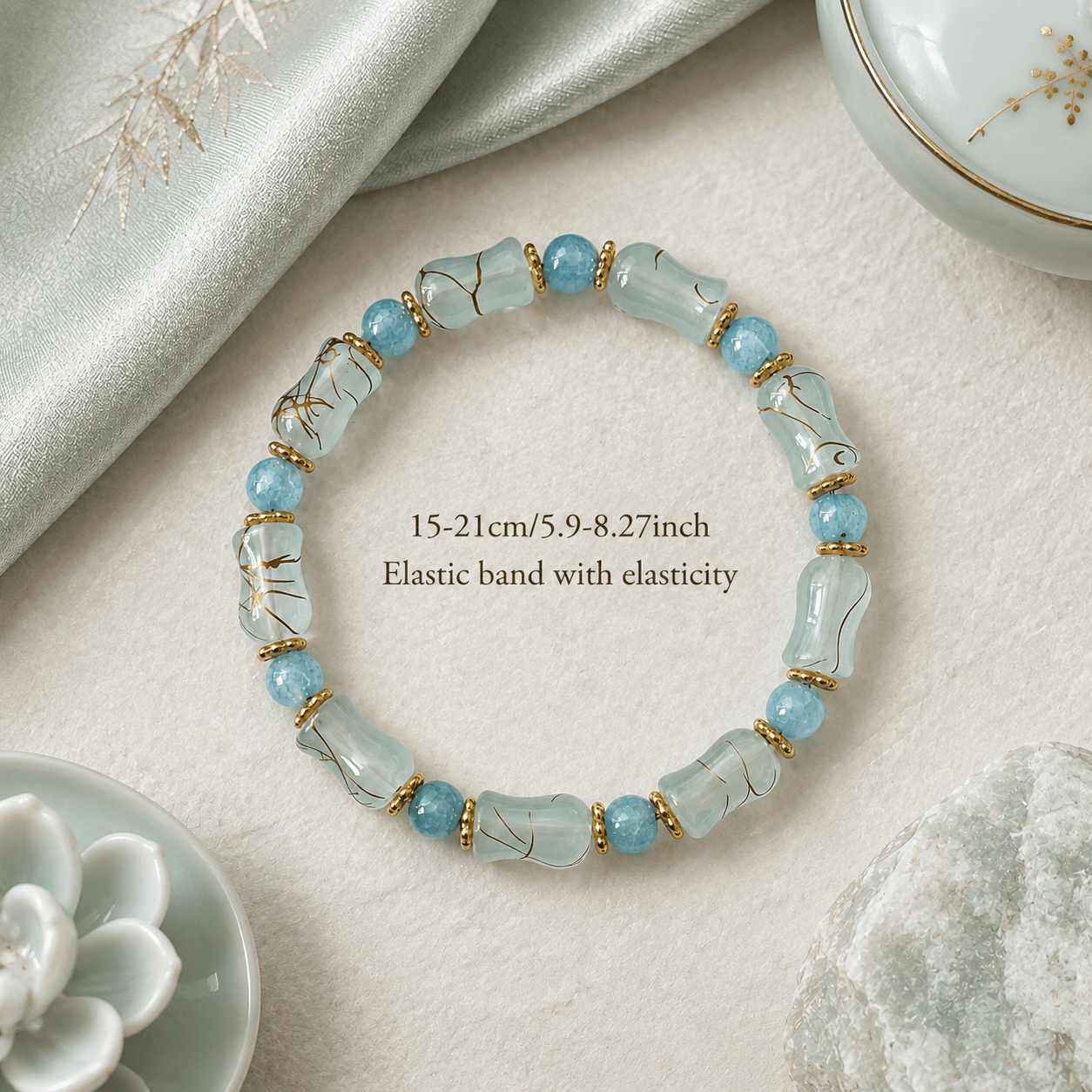 Light Blue Vase Beaded Bracelet, Handmade Vintage Style
